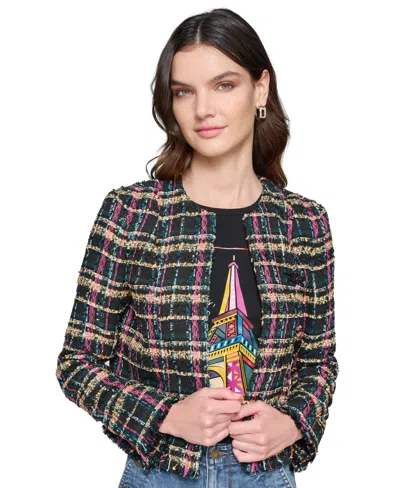 Karl Lagerfeld Petite Tweed Open-front Jacket In French Fuschia
