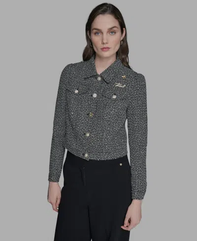 Karl Lagerfeld Women's Tweed Long Sleeve Jacket In Gray