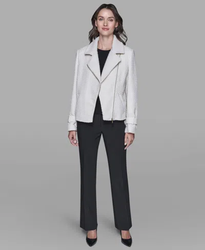 Karl Lagerfeld Women's Tweed Moto Long-sleeve Jacket In White