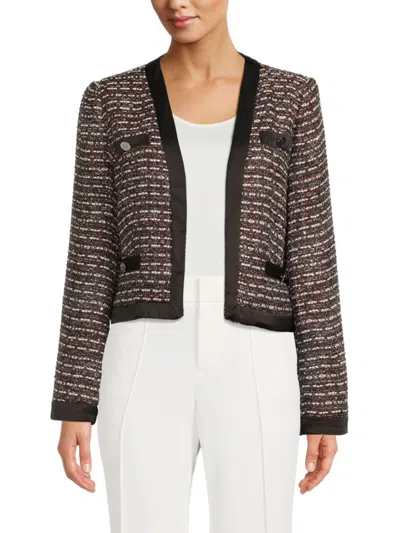 Karl Lagerfeld Women's Tweed Open Front Cardigan In Black Multi