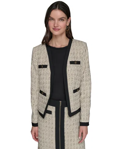 Karl Lagerfeld Women's Tweed Open-front Framed Jacket In Neutral