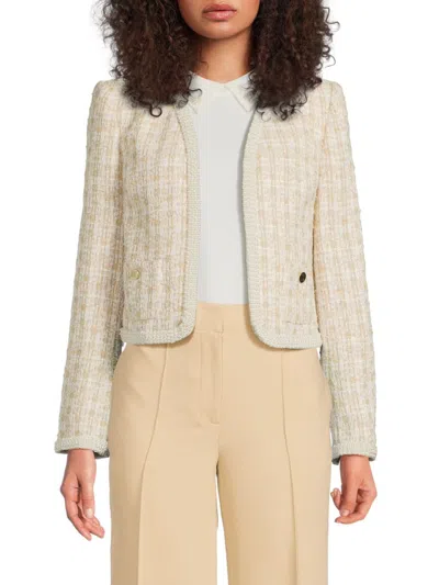 Karl Lagerfeld Women's Tweed Open Front Jacket In Beige