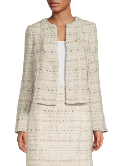 Karl Lagerfeld Women's Tweed Open Front Jacket In Soft White Multi