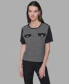 Karl Lagerfeld Women's Crystal-embellished Tweed Top In Gray
