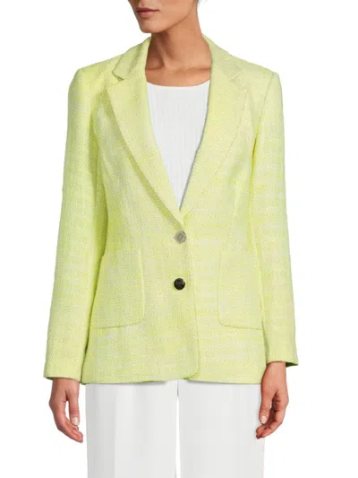 Karl Lagerfeld Women's Tweed Single Breasted Jacket In Chartreuse
