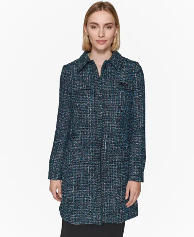 Karl Lagerfeld Women's Longline Tweed Jacket In Winsor Violet,veridian Green