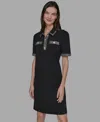 Karl Lagerfeld Tweed Trim Polo Dress In Black
