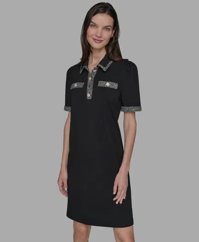 Karl Lagerfeld Women's Tweed-trim Button-front Dress In Black
