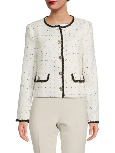 Karl Lagerfeld Women's Tweed Trimmed Short Jacket
