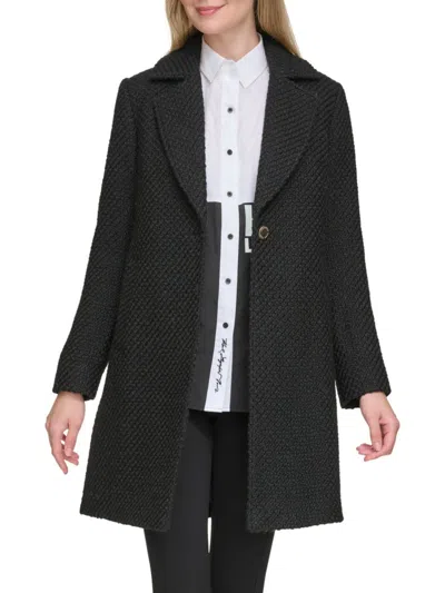 Karl Lagerfeld Women's Tweed Wool Blend Coat In Black
