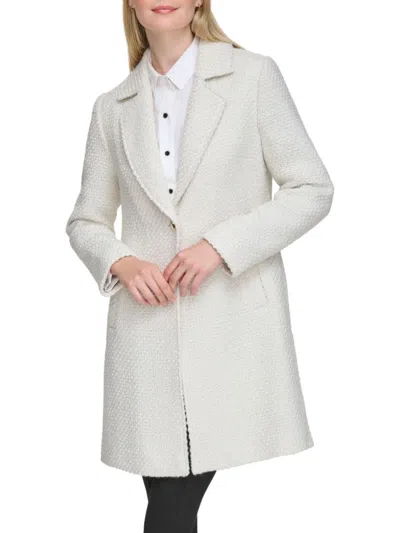 Karl Lagerfeld Women's Tweed Wool Blend Coat In White