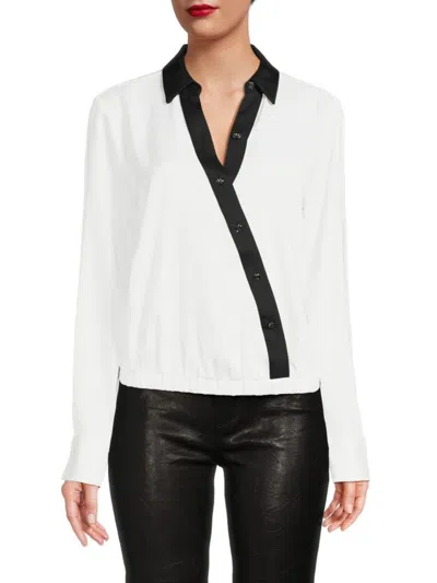 Karl Lagerfeld Women's Two Tone Asymmetric Collared Top In Soft White