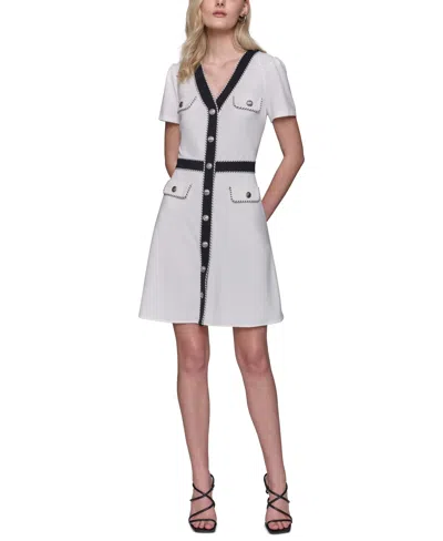 Karl Lagerfeld Women's Two-tone Button-front Dress In Sft Wt,blk