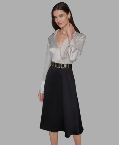 Karl Lagerfeld Women's Two Tone Collared Shirt Dress In Gray