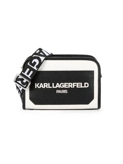 Karl Lagerfeld Women's Two Tone Logo Crossbody Bag In Winter White Black