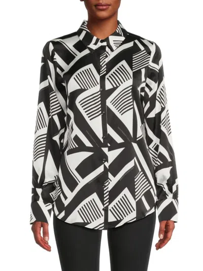 Karl Lagerfeld Women's Two Tone Point Collar Shirt In Soft White Black