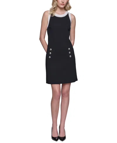 Karl Lagerfeld Women's Two-tone Scuba-crepe Dress In Blk,sft Wt