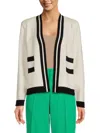 Karl Lagerfeld Women's Two Tone Stripe Cardigan In Soft White