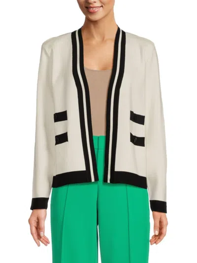 Karl Lagerfeld Women's Two Tone Stripe Cardigan In Soft White