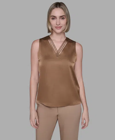 Karl Lagerfeld Women's V-neck Blouse In Brown