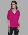 Karl Lagerfeld Women's V-neck Button Detail Sweater In Pink