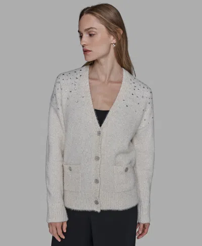 Karl Lagerfeld Women's V-neck Cardigan In White