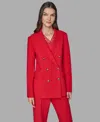 Karl Lagerfeld Women's V-neck Double-breasted Satin Trim Jacket In Red