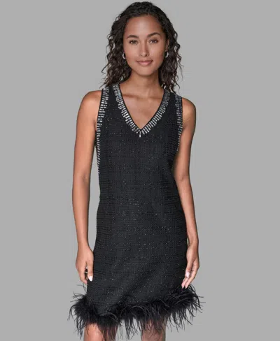 Karl Lagerfeld Women's V-neck Embellished Shift Dress In Black