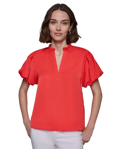 Karl Lagerfeld Women's V-neck Puff-sleeve Blouse In Apple