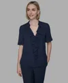 Karl Lagerfeld Women's V-neck Ruffle Front Top In Blue
