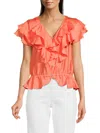 Karl Lagerfeld Women's V-neck Ruffle-tiered Blouse In Pink