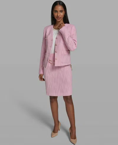 Karl Lagerfeld Womens V Neck Woven Cropped Jacket Crewneck Knit Top Woven Pencil Skirt In Pink