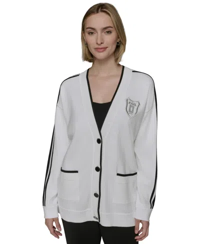 Karl Lagerfeld Women's Varsity Patch Cardigan In Soft White