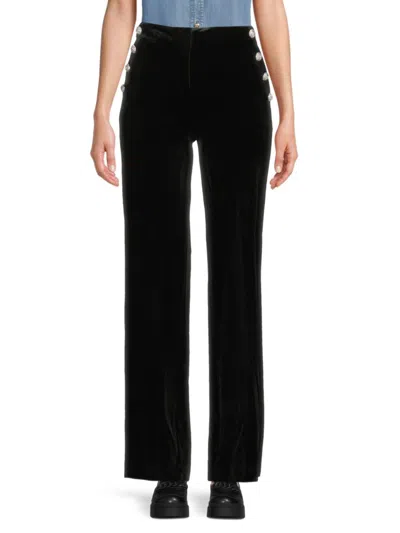 Karl Lagerfeld Women's Velvet Rhinestone-button Pants In Black