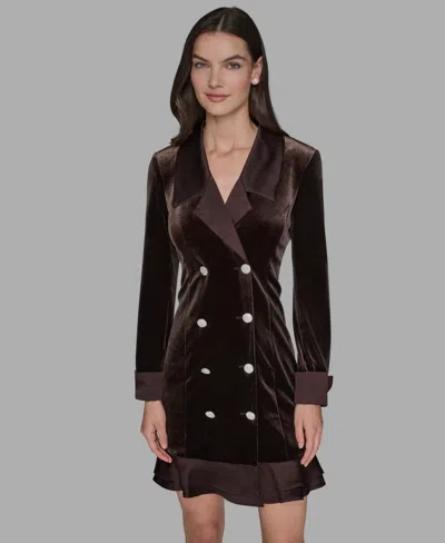 Karl Lagerfeld Women's Velvet Blazer Dress In Brown