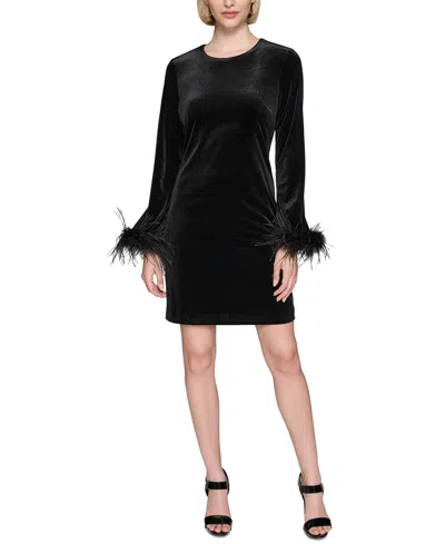 Karl Lagerfeld Women's Velvet Feather-trim Dress In Black