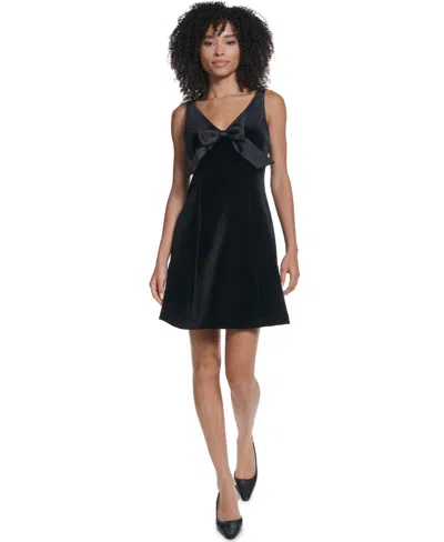 Karl Lagerfeld Sleeveless Velvet V Neck Bow Front Cocktail Dress In Black