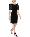 Karl Lagerfeld Women's Velvet Taffeta Puffed-sleeve Dress In Black