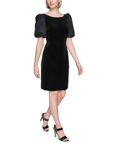 Karl Lagerfeld Women's Velvet Taffeta Puffed-sleeve Dress In Black