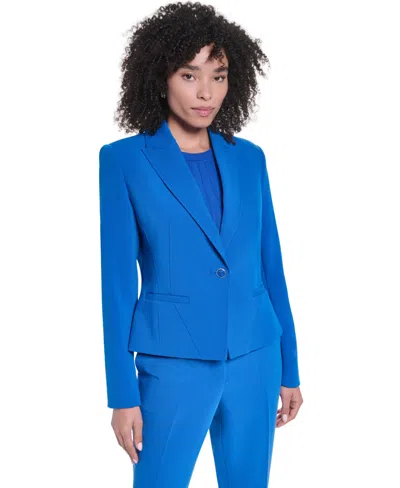 Karl Lagerfeld Women's V-neck Cropped Tailored Jacket In Blue