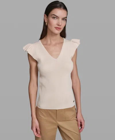 Karl Lagerfeld Women's V-neck Flutter Cap-sleeve Sweater In Multi