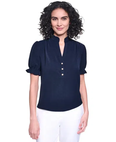 Karl Lagerfeld Women's V-neck Short-sleeve Top In Gray