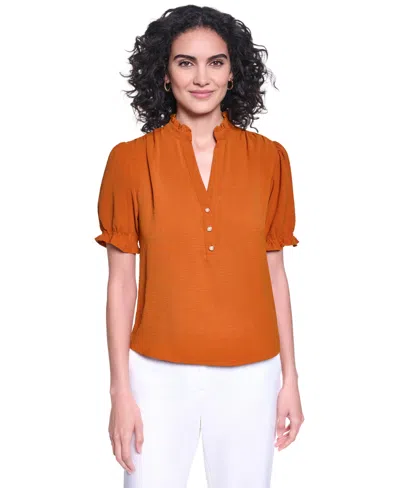Karl Lagerfeld Women's V-neck Short-sleeve Top In Yellow