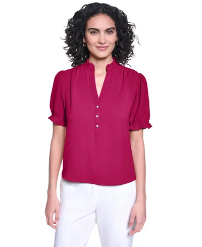 Karl Lagerfeld Women's V-neck Short-sleeve Top In Brown