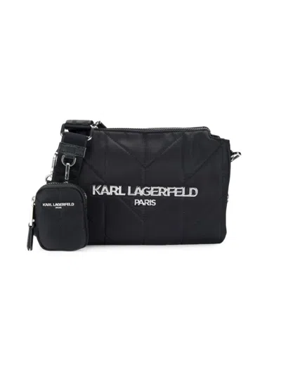 Karl Lagerfeld Women's Voyage Logo Quilted Crossbody Bag In Black Silver