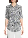 Karl Lagerfeld Women's Whimsical Print Button-front Shirt In White Multi