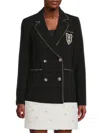 Karl Lagerfeld Women's Whipstich Trim Jacket With Crest Patch In Black