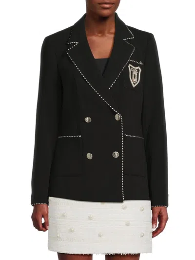 Karl Lagerfeld Women's Whipstich Trim Jacket With Crest Patch In Black