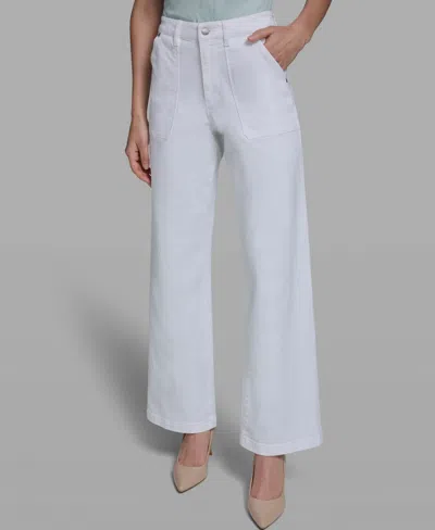Karl Lagerfeld Women's Wide-leg Mid-rise Front Pocket Jeans In White