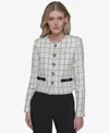 Shop Karl Lagerfeld Women's Windowpane-print Jacket In Soft White,black